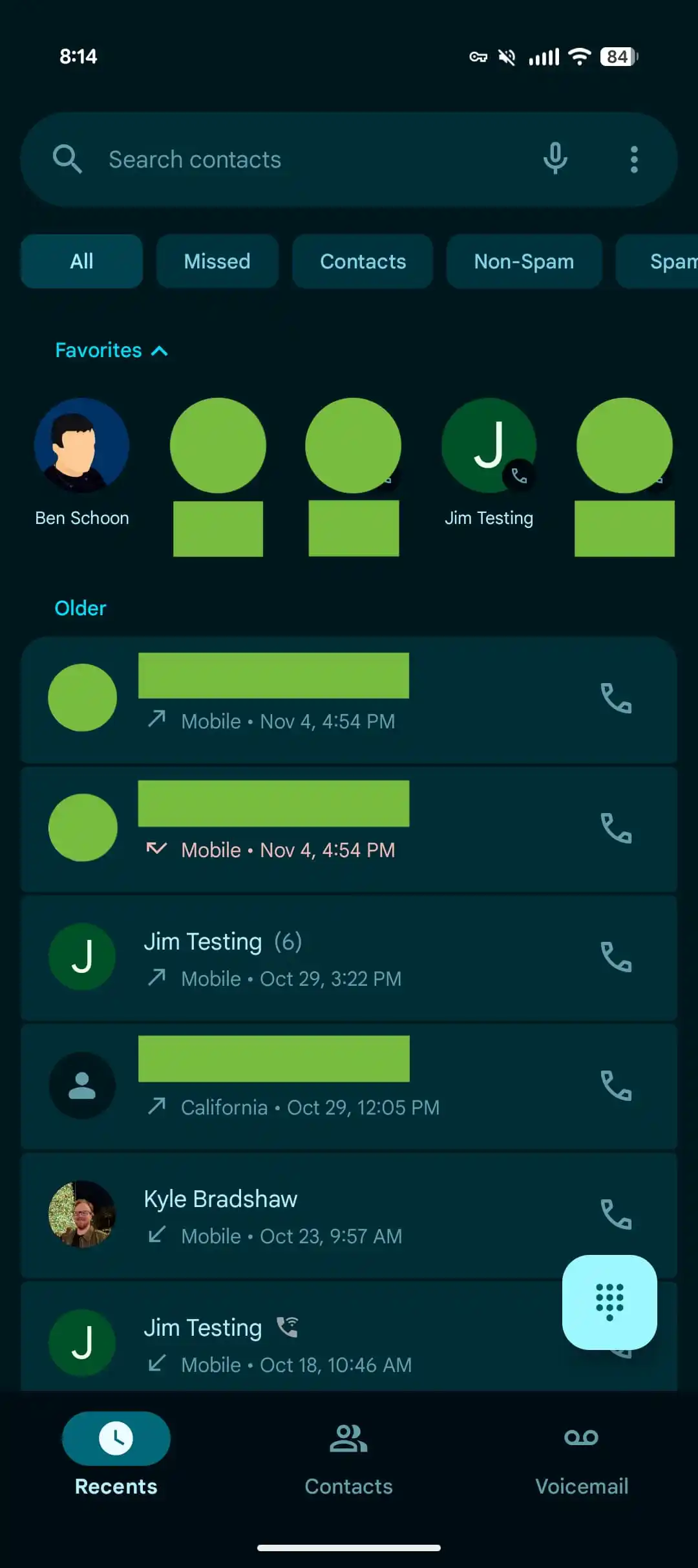 Google Phone skärm med endast Material 3 Expressive element