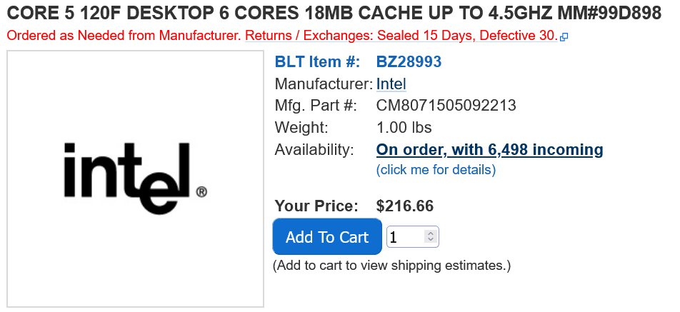 Intel Core 5 120 och 120F processorer i bilden