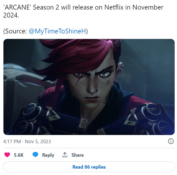 En insider har avslöjat premiärdatumet för den andra säsongen av anime Arcane. Det är möjligt att uppföljaren till succéserien kommer att släppas exakt ett år senare-2
