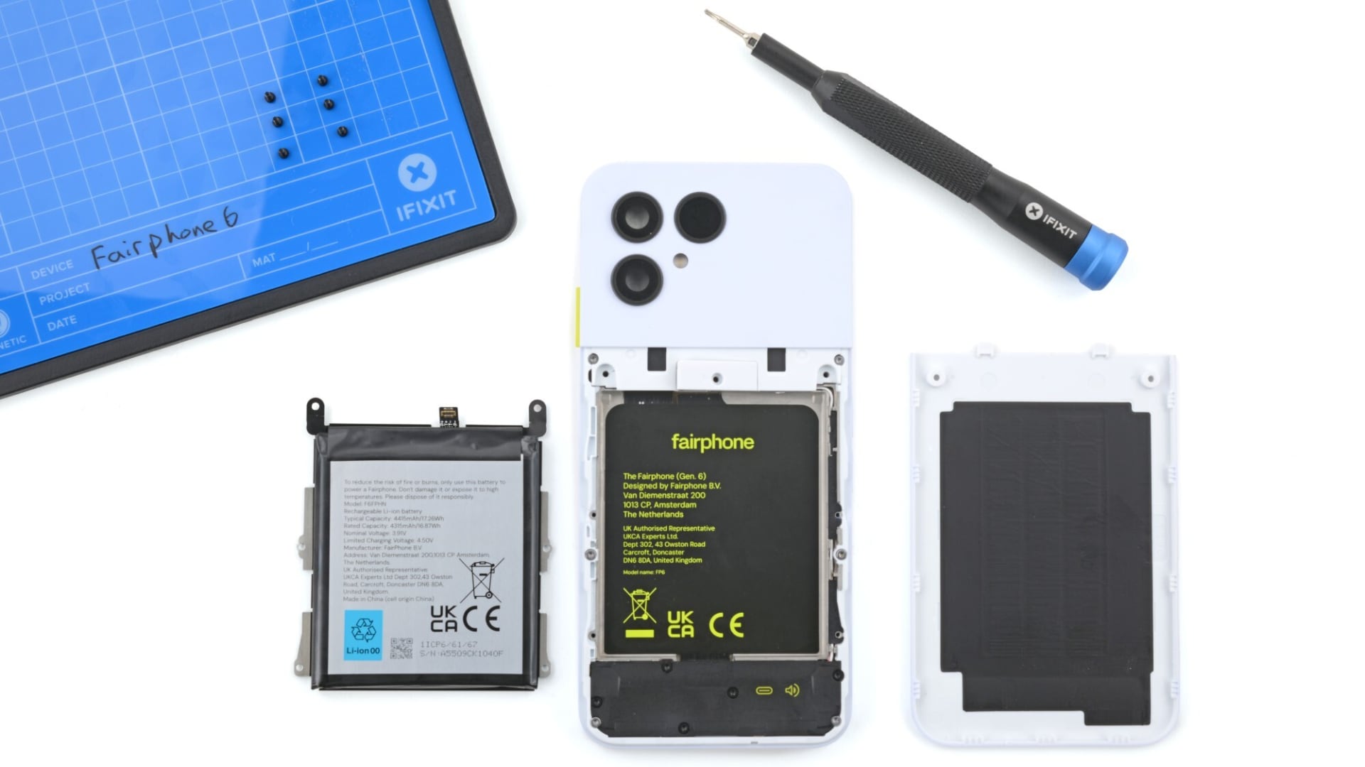 Reparabiliteten hos Fairphone 6. Illustration: iFixit
