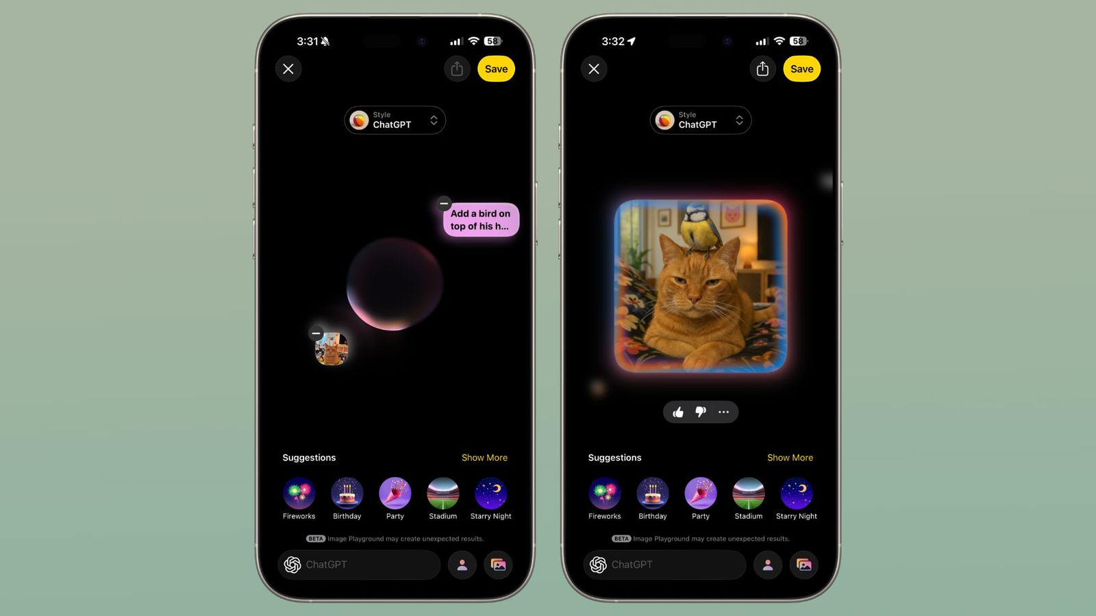 Realistisk bild från Image Playground i iOS 26