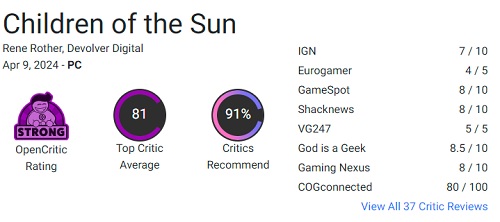 Sniper har slagit an en sträng i spelarnas hjärtan: pusselskjutaren Children of the Sun får fina recensioner av kritiker och spelare-2