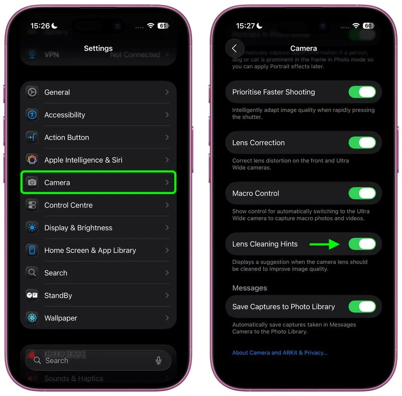 Hur man aktiverar uppmaningen att torka kameran