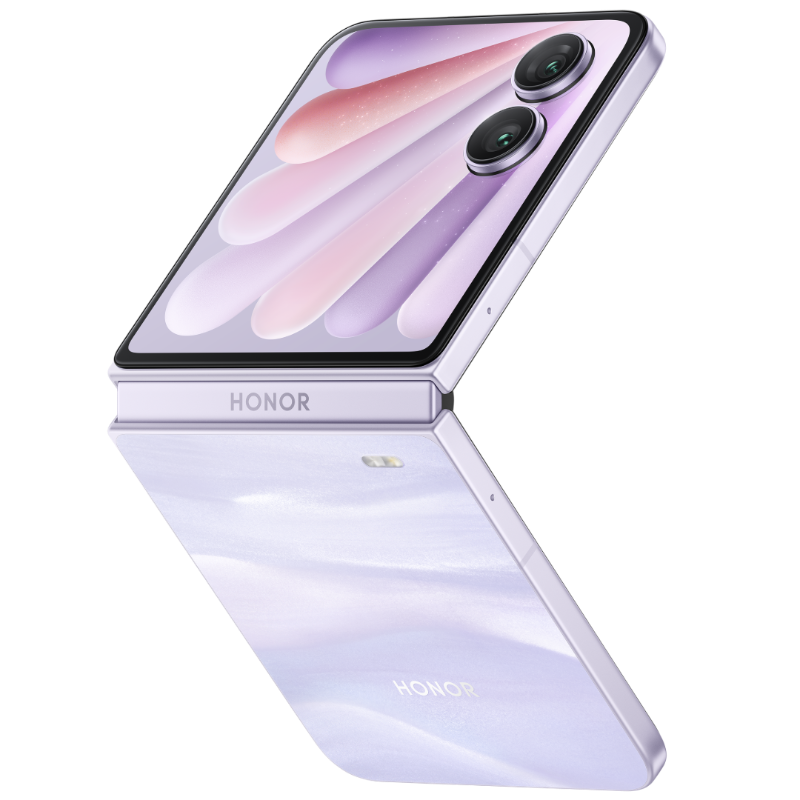 Design av Honor Magic V Flip 2-smarttelefonen i lavendel färg
