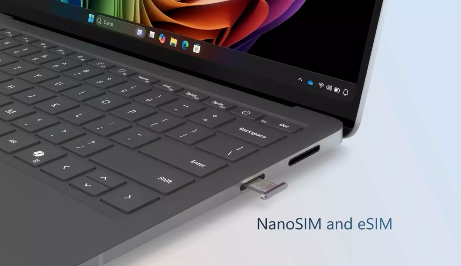 Illustration av eSIM-kortplatsen för Microsoft Surface Laptop 5G