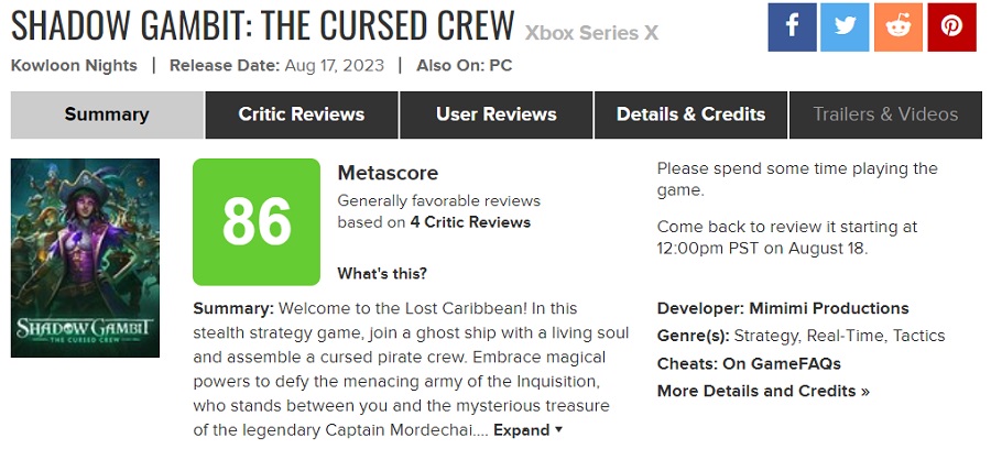 "Höjdpunkten inom taktiska realtidsspel!": Kritikerna är entusiastiska över Shadow Gambit: The Cursed Crew och rekommenderar starkt spelet för att kolla in-2