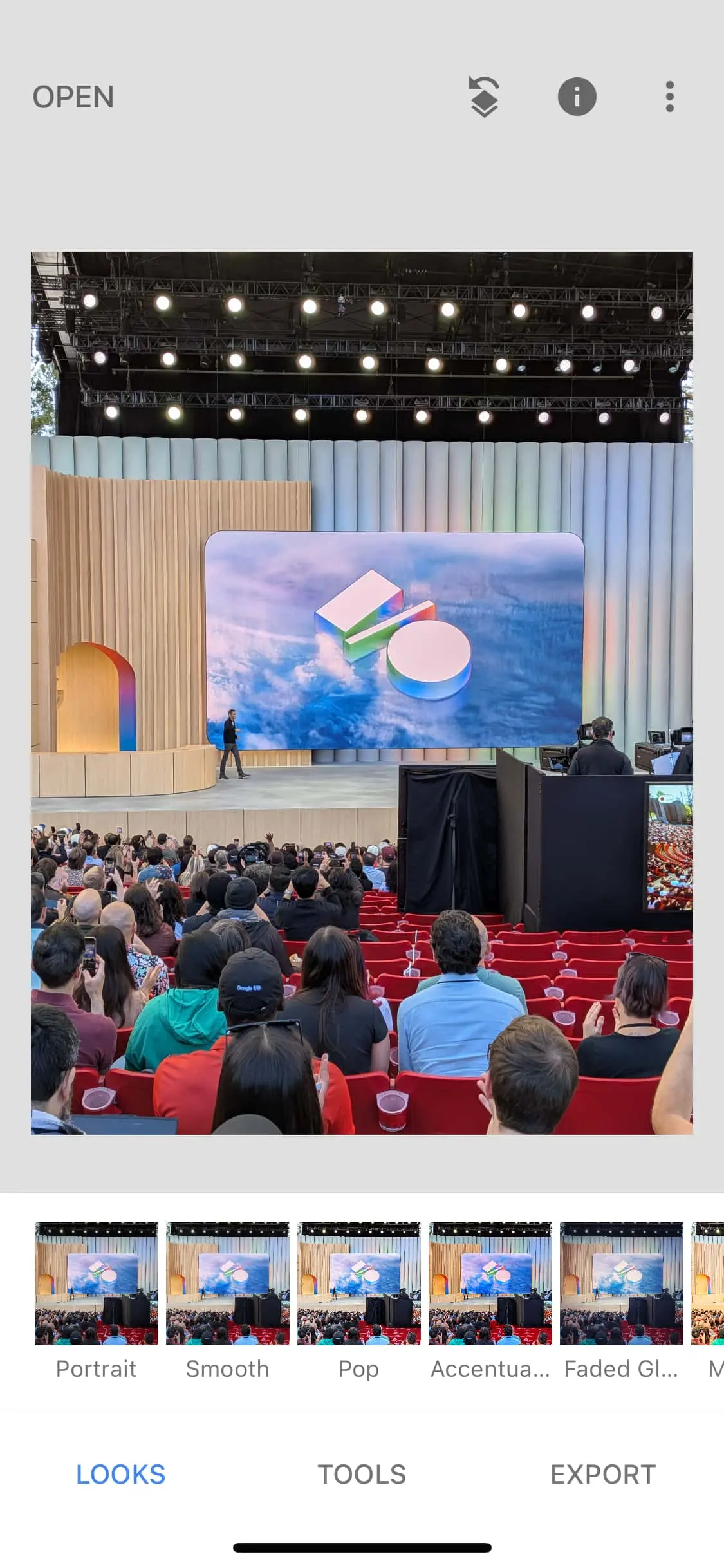 Gammalt Snapseed 1-gränssnitt