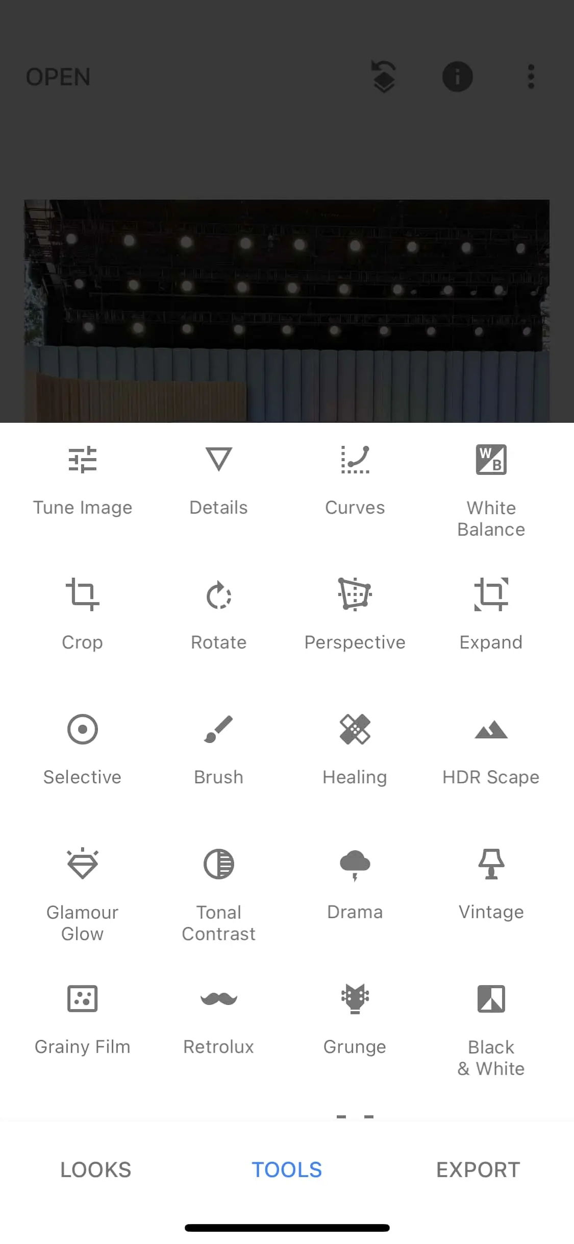 Gammalt Snapseed 2-gränssnitt