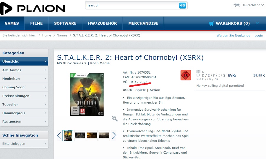 S.T.A.L.K.E.R. 2: Heart of Chornobyl kan komma att släppas den 1 december: en av onlinebutikerna på skyttens sida noterade detta datum-2