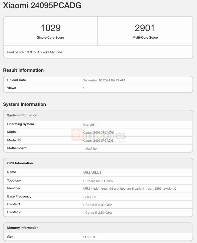 POCO X7 testad på Geekbench