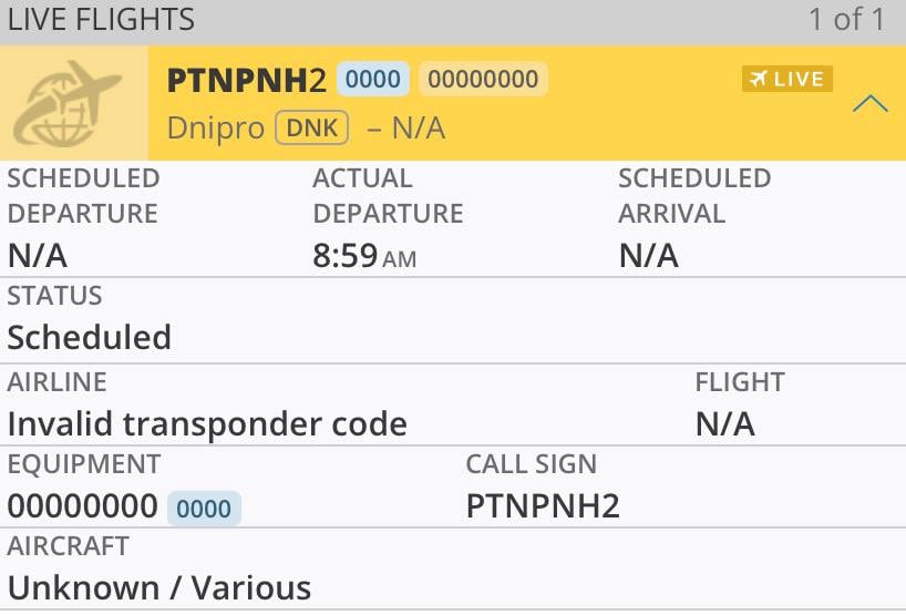 Data om flygningen av ett okänt flygplan