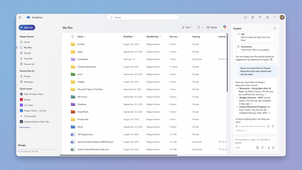 Microsoft tillkännagav introduktionen av Copilot till OneDrive molnlagring