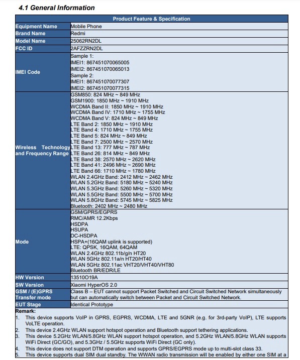 Redmi smartphone med FCC-certifiering
