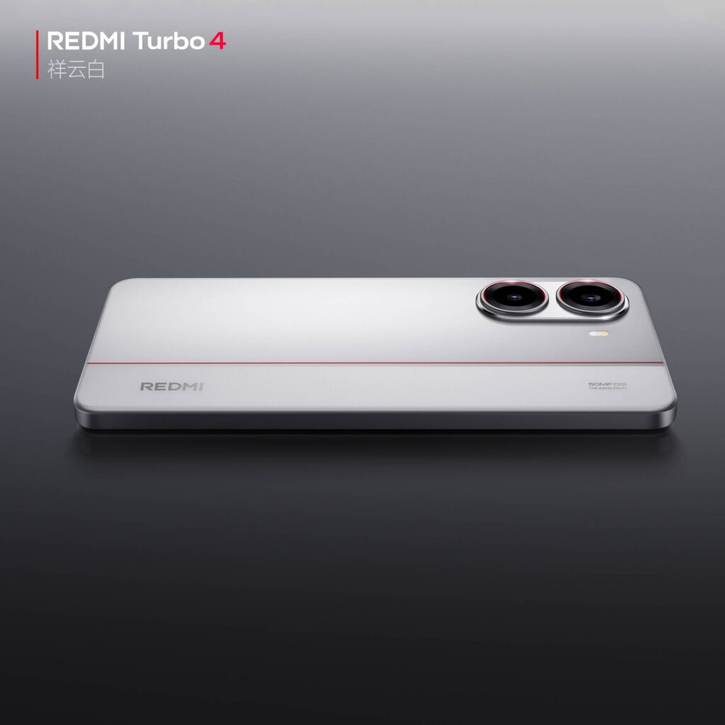 Redmi Turbo 4 smartphone i färgen Cloud White