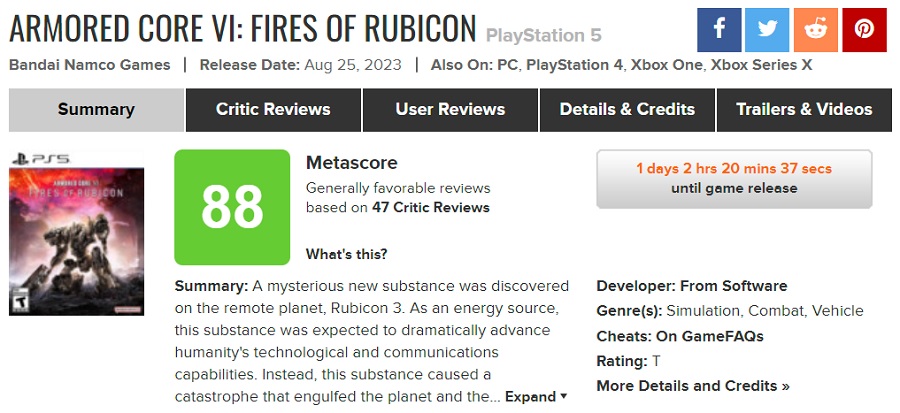 Actionspelet Armored Core VI: Fires of Rubicon actionspel får höga betyg av kritikerna. Fans av serien kommer att bli glada över FromSoftwares nya spel-3