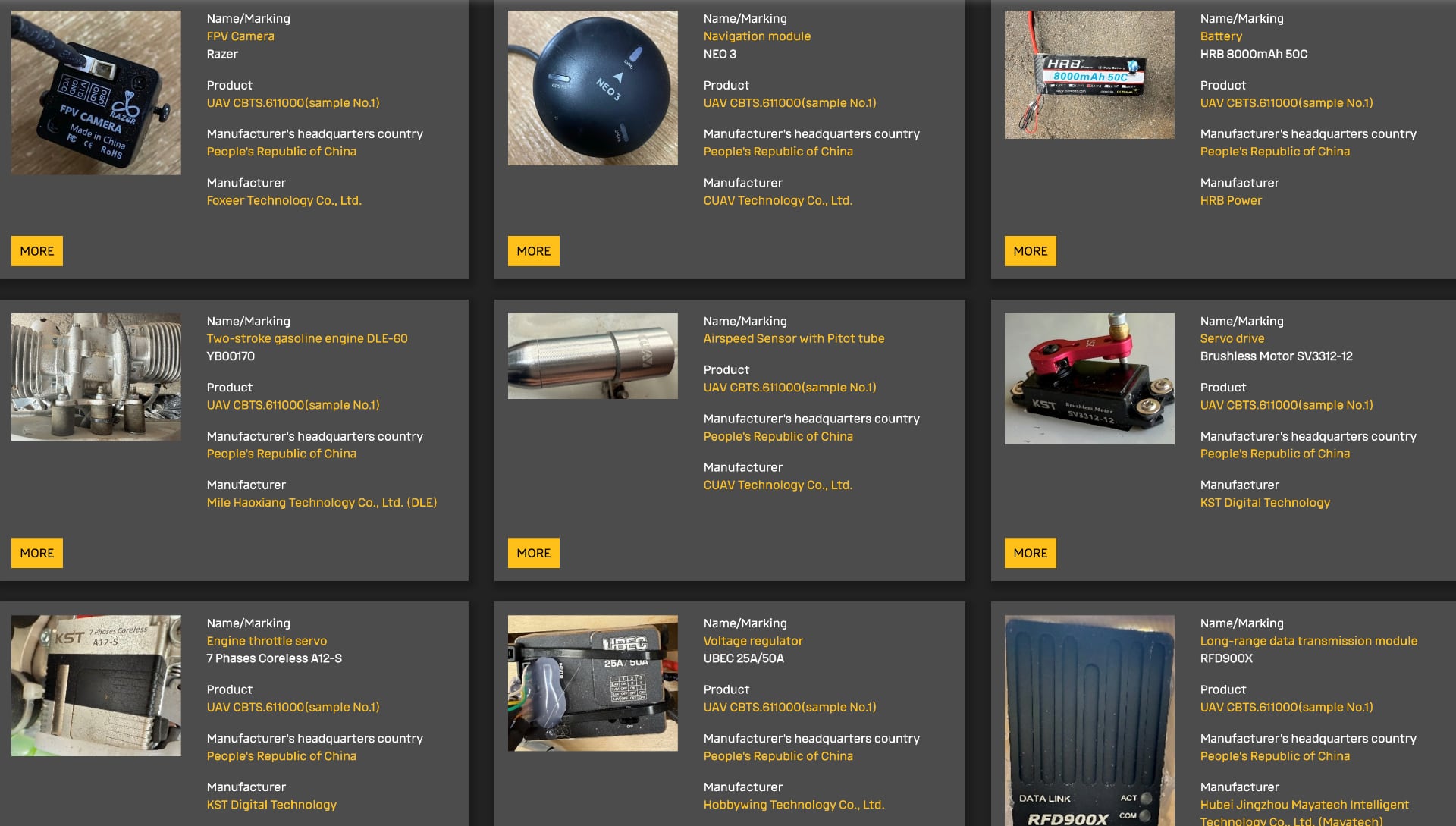 Komponenter av dronen, kallad GUR CBTS.611000. Illustration: WarSanctions