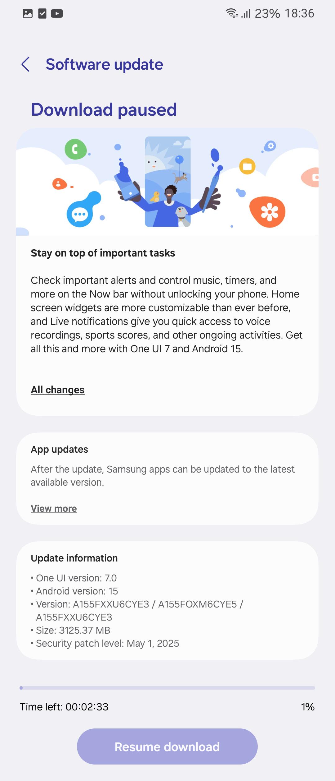 One UI 7-uppdatering för Galaxy A15 i Europa och Kaukasus