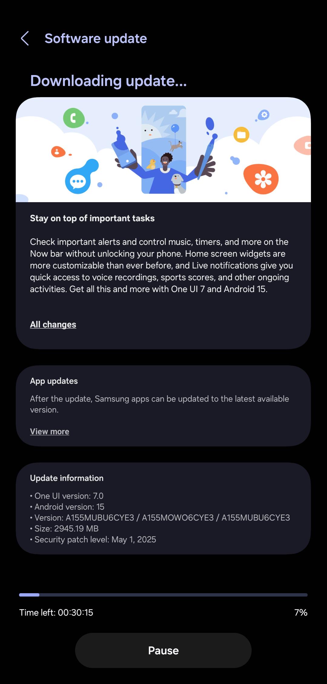 One UI 7-uppdatering för Galaxy A15 i Nordamerika