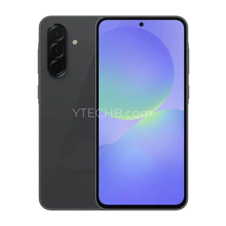 Rendering av Samsung Galaxy A36 i svart färg