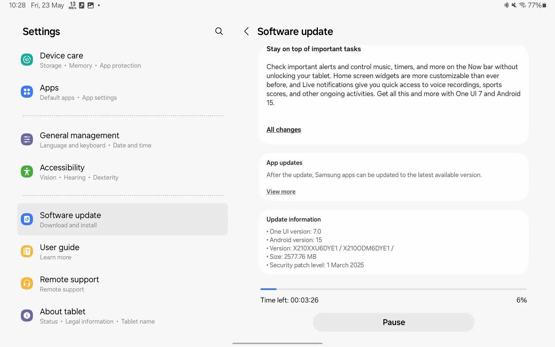 One UI 7-uppdatering för Galaxy Tab A9+