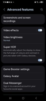 Samsung One UI 7.0 Super HDR Inställningar Växla