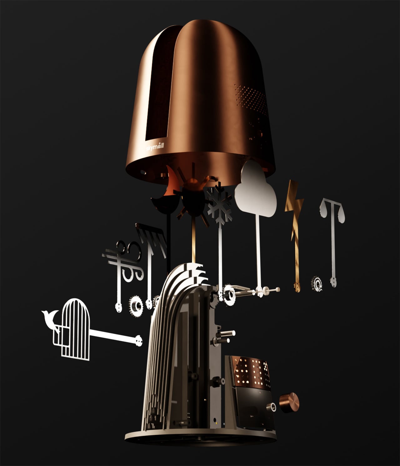 Exploderad diagram av Skymill-konstruktionen