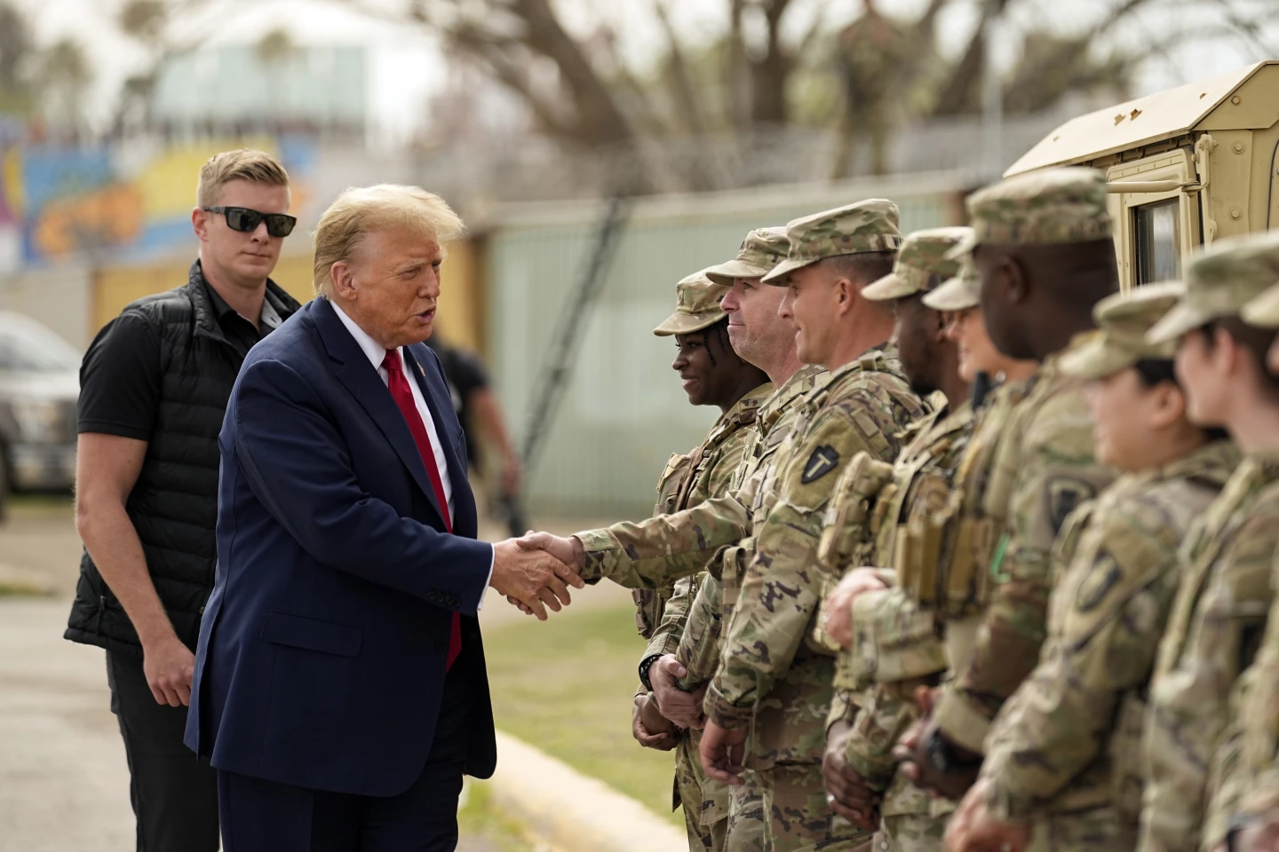US President Donald Trump and members of the National Guard