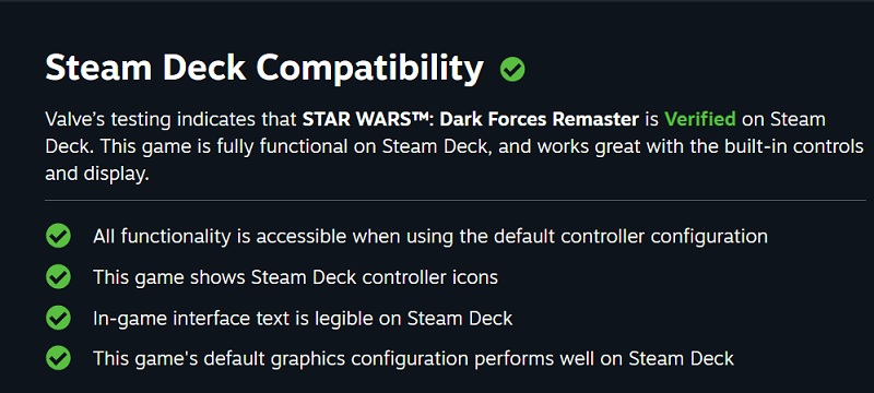 Remastern av kultskjutaren Star Wars: Dark Forces kommer att få full Steam Deck-kompatibilitet från dag ett efter lanseringen-2