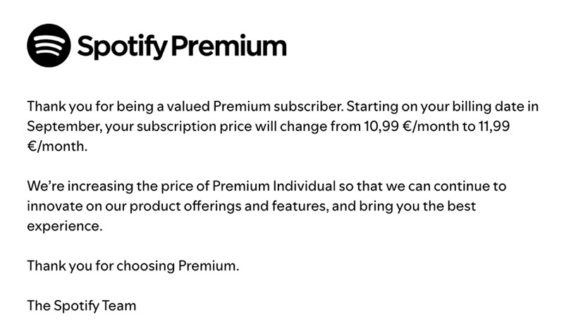 Kommande förändringar av Spotify Premium-prenumerationer. Illustration: Sporify