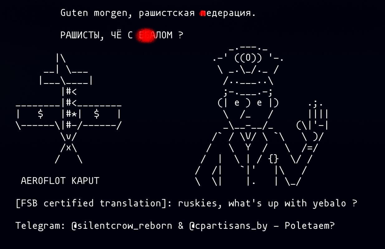 Censurerad bild av meddelandet. Illustration: CyberGuerrillas från Belarus