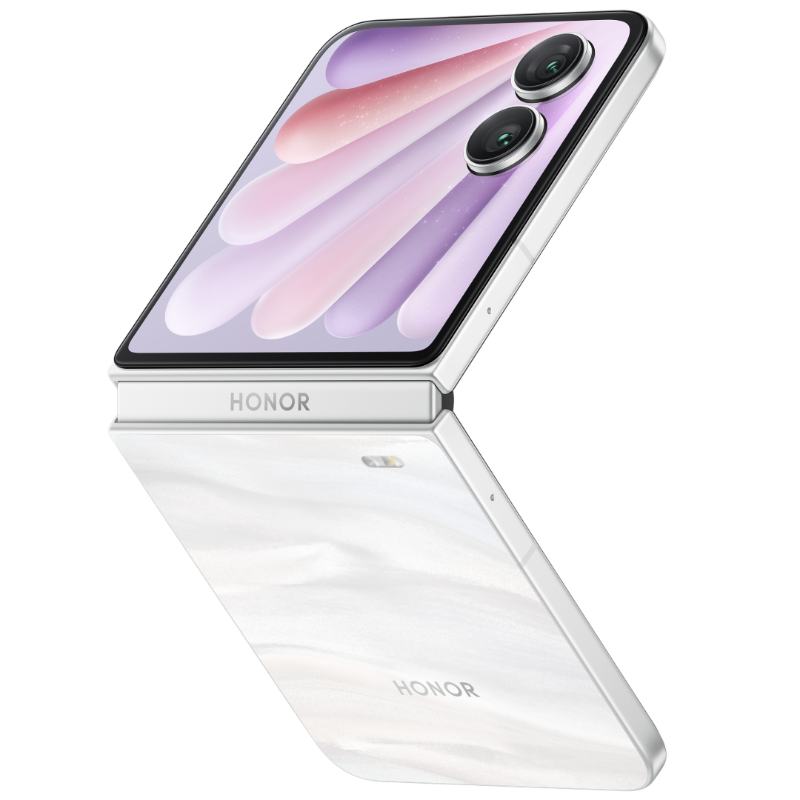 Design av Honor Magic V Flip 2-smarttelefonen i vit färg